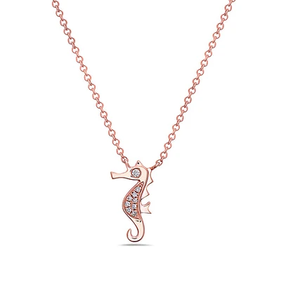 14K Rose Gold 0.03cttw Diamond Seahorse Pendant, 18"