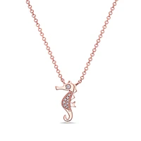 14K Rose Gold 0.03cttw Diamond Seahorse Pendant, 18"
