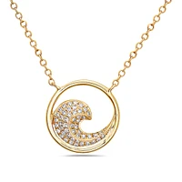 14K Yellow Gold 0.12cttw Diamond WavePendant, 18"