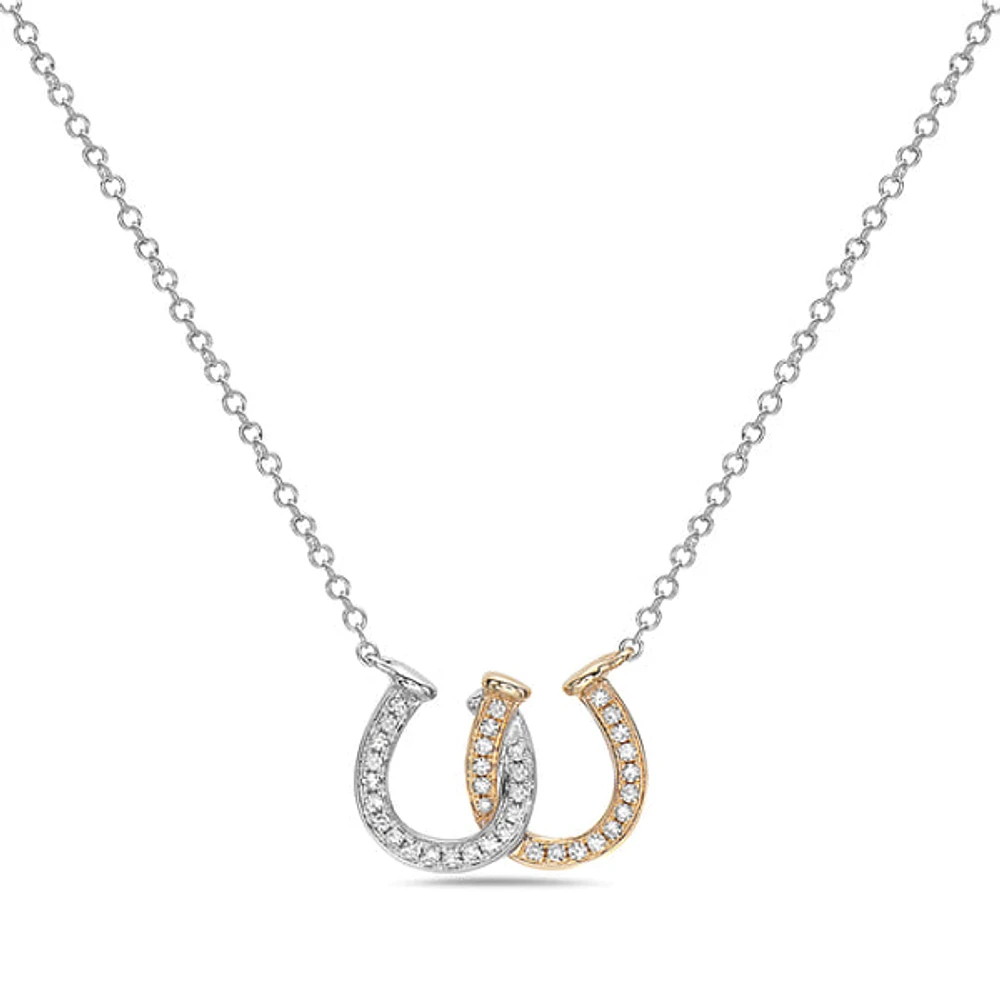 14K White & Yellow Gold 0.11cttw Diamond Double Horseshoe Pendant, 18"