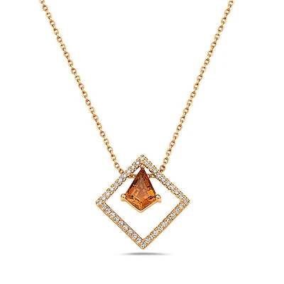 14K Yellow Gold 0.44cttw Citrine and 0.10cttw Diamond Necklace - 18 Inches