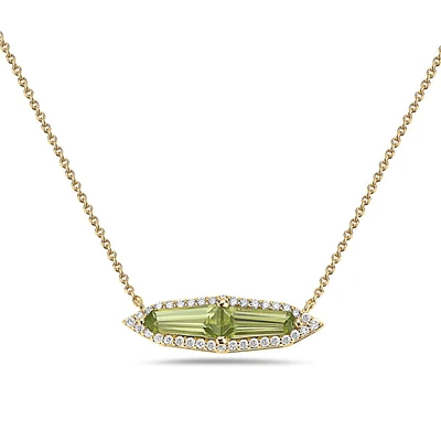 14K Yellow Gold 1.14cttw Peridot and 0.18cttw Diamond Necklace - 18 Inches