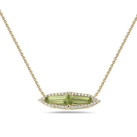 14K Yellow Gold 1.14cttw Peridot and 0.18cttw Diamond Necklace - 18 Inches