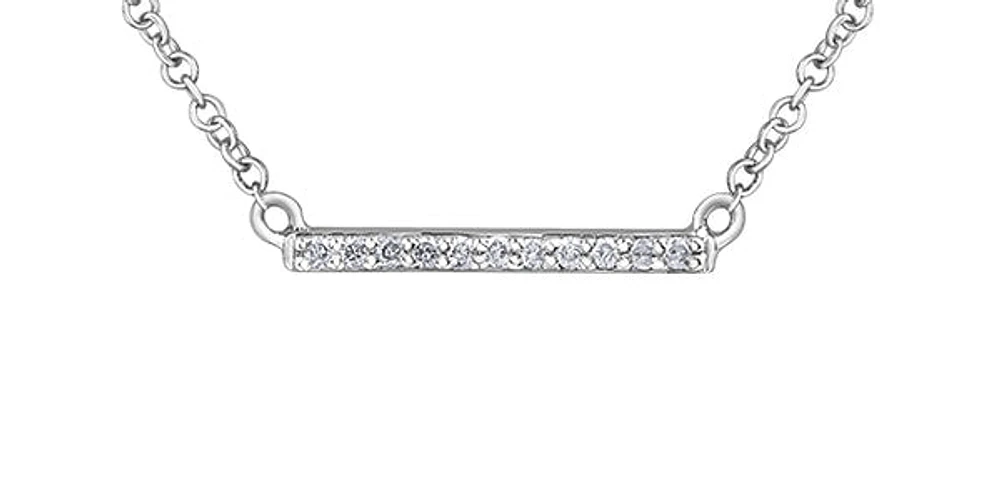 10K White Gold 0.055cttw Diamond Bar Necklace, 18"