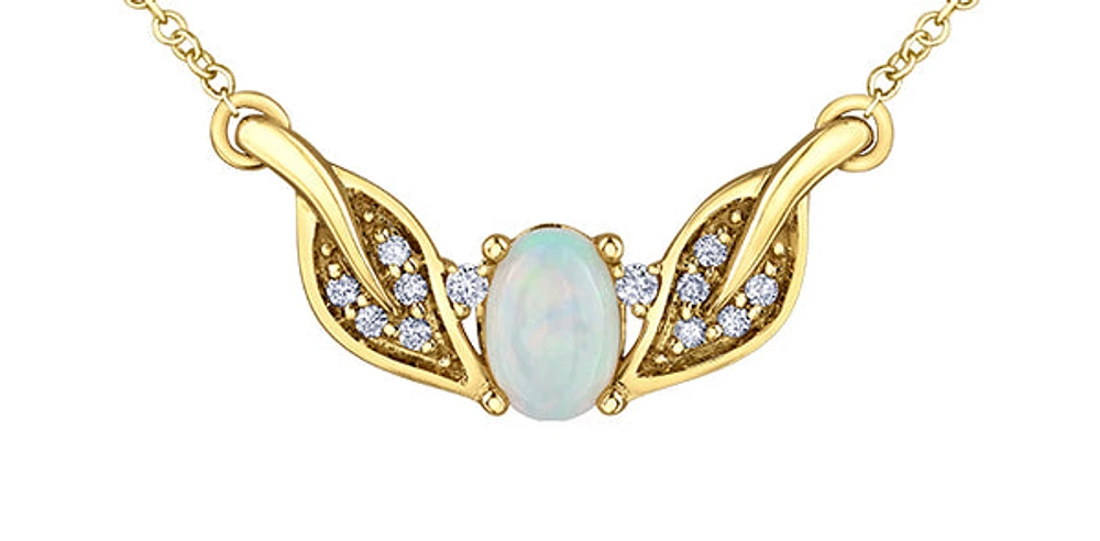 10K Yellow Gold 0.50cttw Opal and 0.10cttw Diamond Necklace - 18 Inches