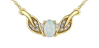 10K Yellow Gold 0.50cttw Opal and 0.10cttw Diamond Necklace - 18 Inches