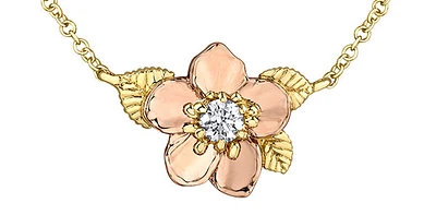 14K Rose and Yellow Gold Alberta Wild Rose 0.14cttw Canadian Diamond Necklace - 18"