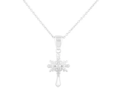 925 Sterling Silver 0.015cttw Canadian Diamond Northern Cross Pendant