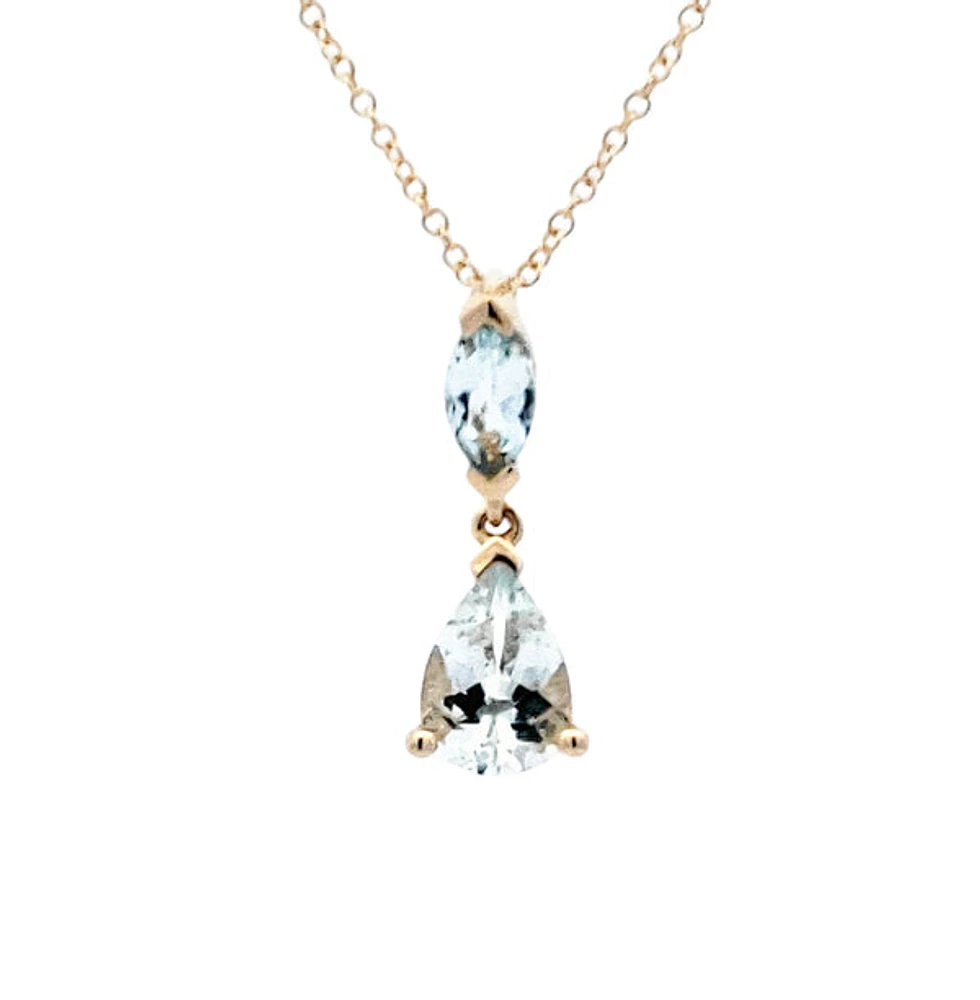 10K Yellow Gold 0.75cttw Genuine Aquamarine Pendant, 18"