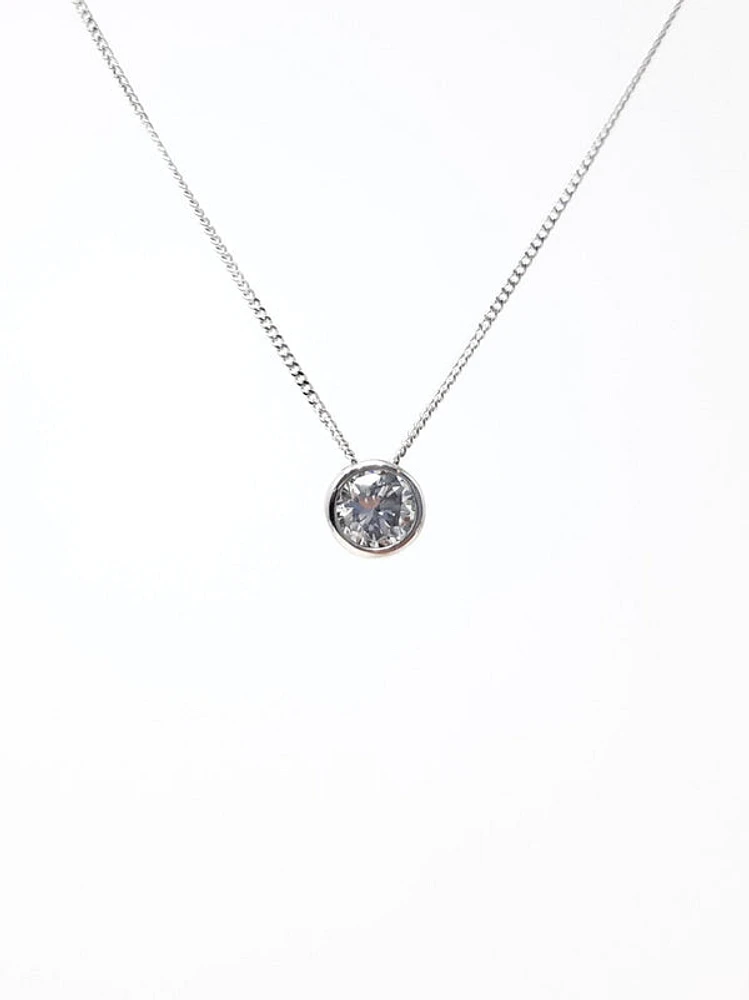 10K White Gold 0.28cttw Bezel Set Diamond Pendant, 18"
