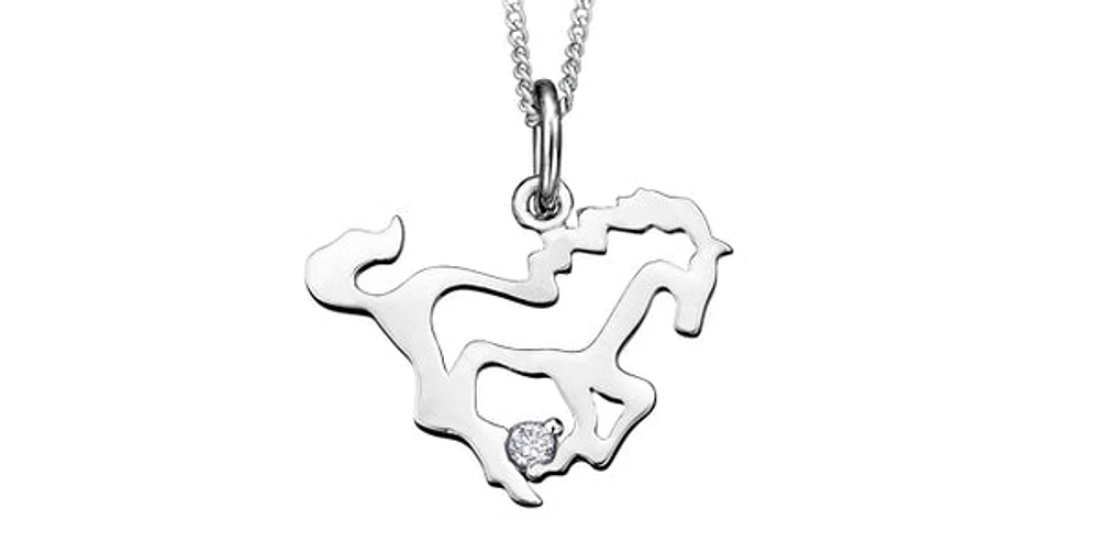 Sterling Silver 0.02cttw Canadian Diamond Horse Pendant, 18"