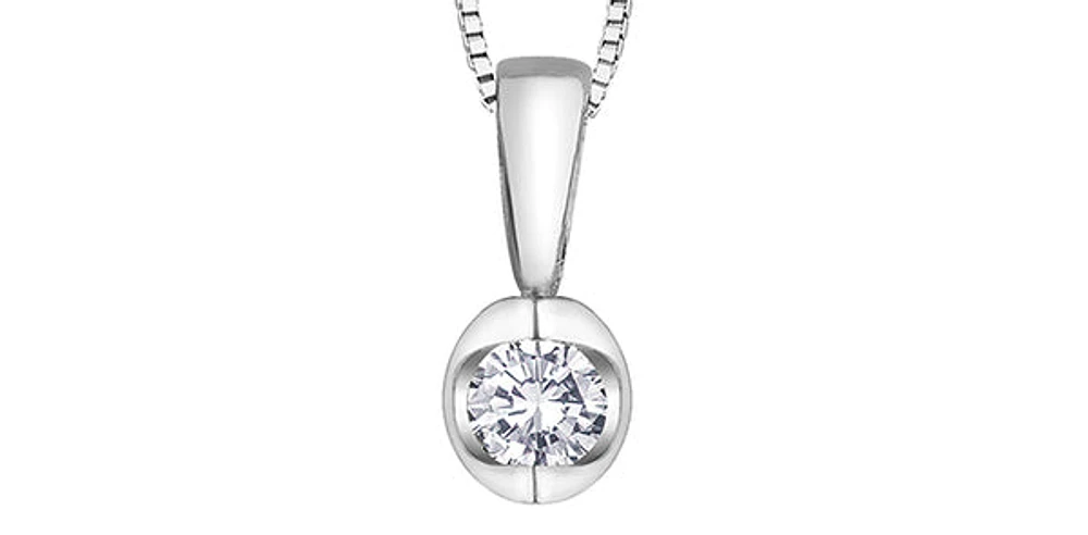 14K White Gold 0.10cttw Round Cut Diamond Pendant, 18"