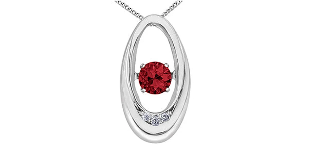 10K White Gold 0.12cttw Genuine Ruby & Diamond Pendant, 18"