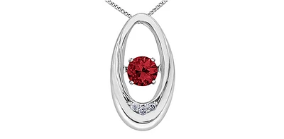 10K White Gold 0.12cttw Genuine Ruby & Diamond Pendant, 18"
