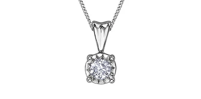 10K White Gold 0.20cttw Diamond Solitaire Pendant, 18"