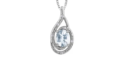 925 Sterling Silver Aquamarine & Diamond Necklace