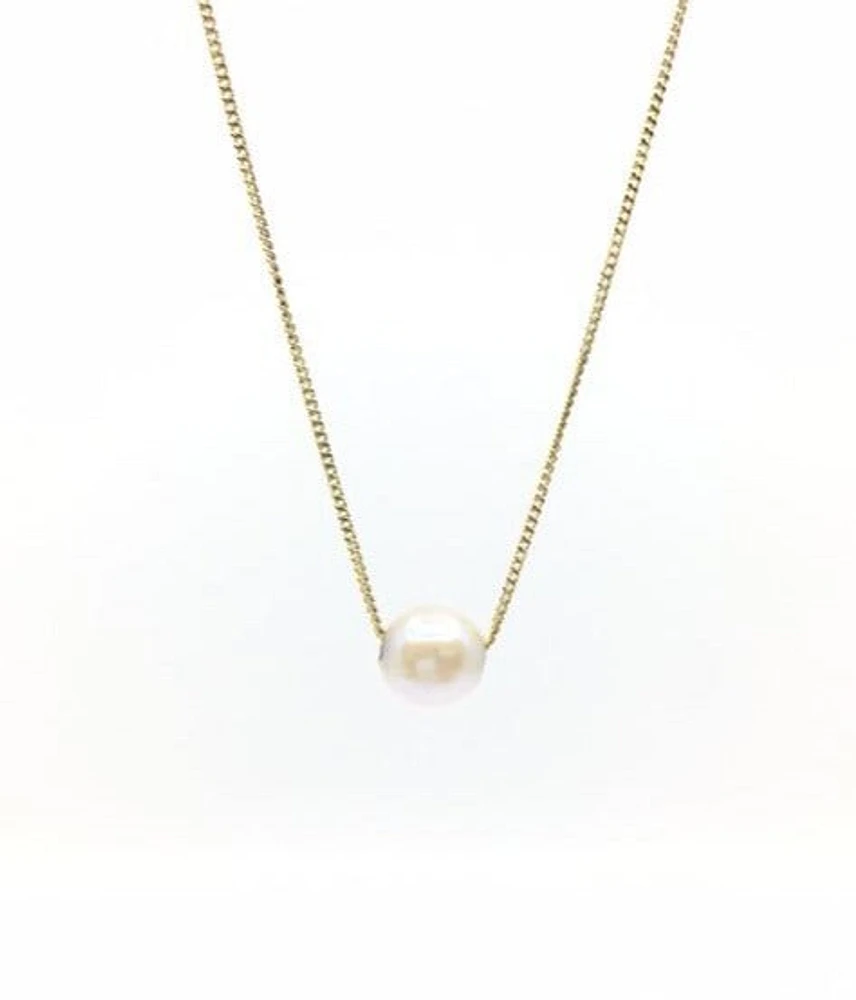 10K Yellow Gold Fine Curb Chain with 5.6mm Cultured Pearl - 18 Inches