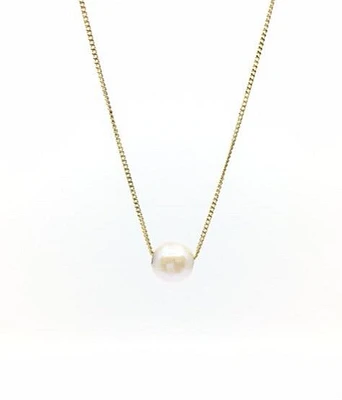 10K Yellow Gold Fine Curb Chain with 5.6mm Cultured Pearl - 18 Inches