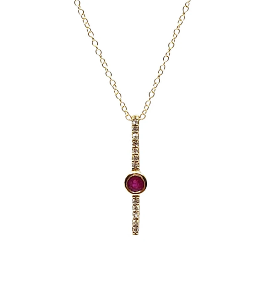 10K Yellow Gold 0.08cttw (2.5mm) Ruby and 0.05cttw Diamond Necklace with Cable Chain (Spring Clasp) - Adjustable 17 - 18 Inches