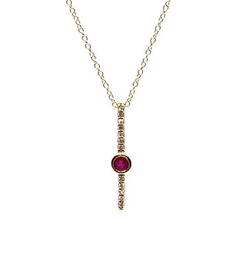 10K Yellow Gold 0.08cttw (2.5mm) Ruby and 0.05cttw Diamond Necklace with Cable Chain (Spring Clasp) - Adjustable 17 - 18 Inches