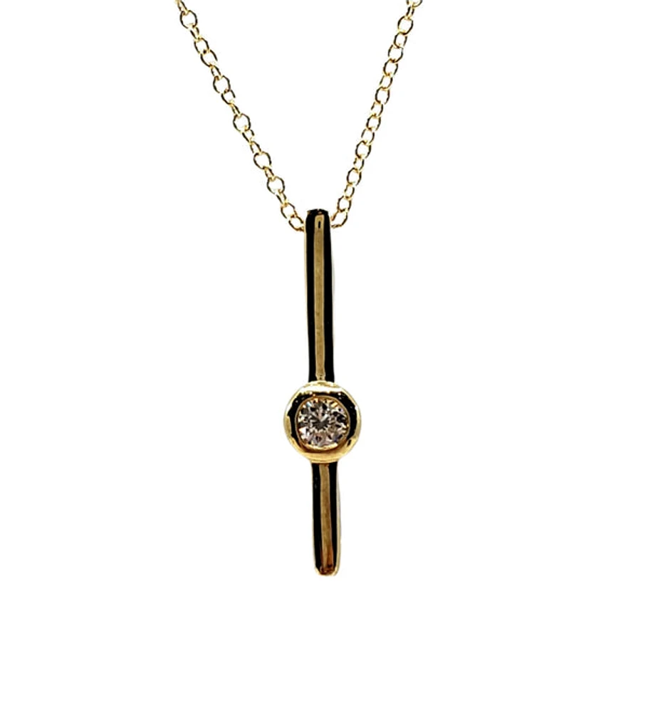 10K Gold 0.06cttw Diamond Necklace with Cable Chain (Spring Clasp) - Adjustable 17