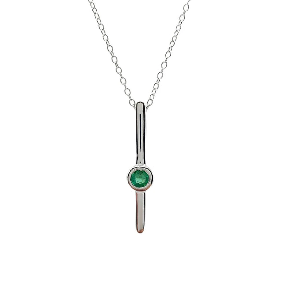 10K White Gold 0.07cttw (2.50mm) Emerald and 0.05cttw Diamond Necklace with Cable Chain (Spring Clasp) - Adjustable 17 - 18 Inches