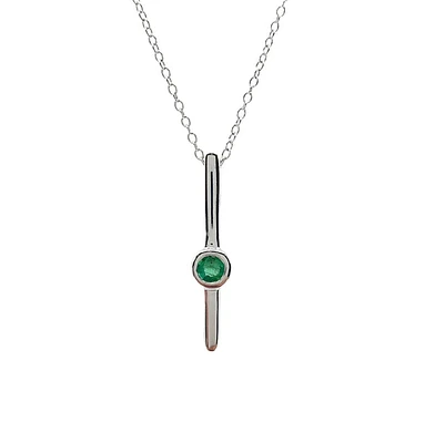 10K White Gold 0.07cttw (2.50mm) Emerald and 0.05cttw Diamond Necklace with Cable Chain (Spring Clasp) - Adjustable 17 - 18 Inches