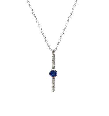 10K White Gold 0.08cttw (2.50mm) Sapphire and 0.05cttw Diamond Necklace with Cable Chain (Spring Clasp) - Adjustable 17 - 18 Inches