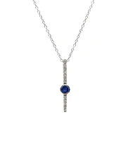 10K White Gold 0.08cttw (2.50mm) Sapphire and 0.05cttw Diamond Necklace with Cable Chain (Spring Clasp) - Adjustable 17 - 18 Inches