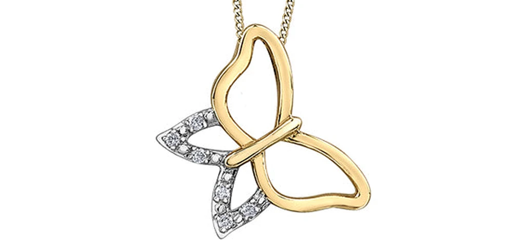 10K Yellow Gold Gold Butterfly 0.03cttw Diamond Necklace - 18"
