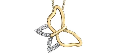 10K Yellow Gold Gold Butterfly 0.03cttw Diamond Necklace - 18"