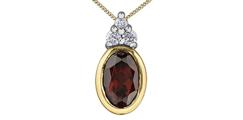 10K Yellow Gold Garnet and 0.04cttw Diamond Pendant - 18 Inches