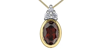 10K Yellow Gold Garnet and 0.04cttw Diamond Pendant - 18 Inches