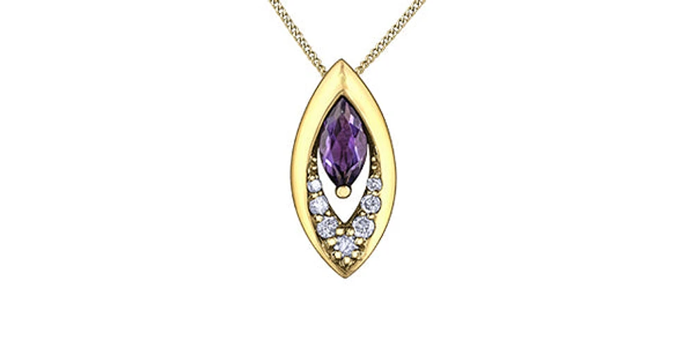10K Yellow Gold Amethyst and Diamond Pendant