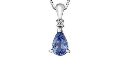10K White Gold Genuine Tanzanite & Diamond Pendant - 18"