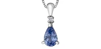 10K White Gold Genuine Tanzanite & Diamond Pendant - 18"