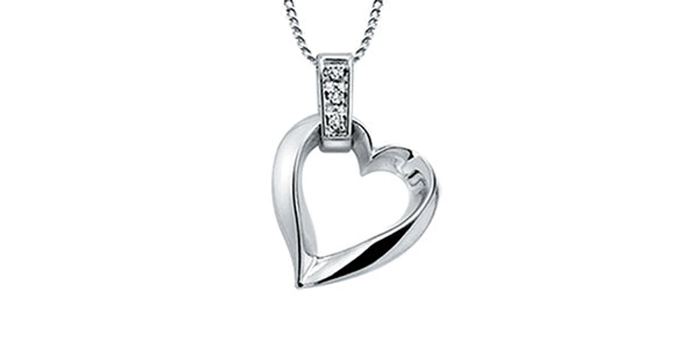 10K White Gold 0.02cttw Diamond Heart Pendant, 18"