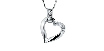 10K White Gold 0.02cttw Diamond Heart Pendant, 18"