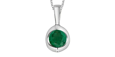 10K White Gold Emerald Pendant, 18"
