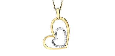 10K White & Yellow Gold 0.14cttw Diamond Heart Pendant, 18"