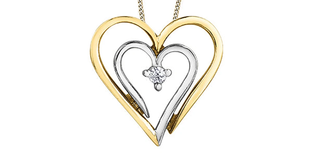 10K Yellow Gold 0.04cttw Canadian Diamond Heart Pendant, 18"