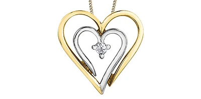 10K Yellow Gold 0.04cttw Canadian Diamond Heart Pendant, 18"