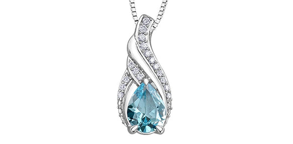 10K White Gold 1.40cttw Blue Topaz & 0.10cttw Diamond Pendant, 18"