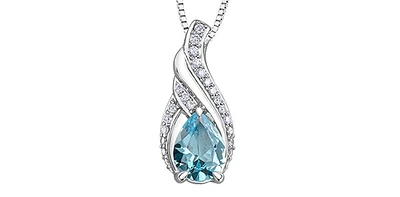 10K White Gold 1.40cttw Blue Topaz & 0.10cttw Diamond Pendant, 18"