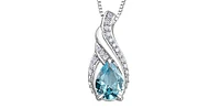 10K White Gold 1.40cttw Blue Topaz & 0.10cttw Diamond Pendant, 18"