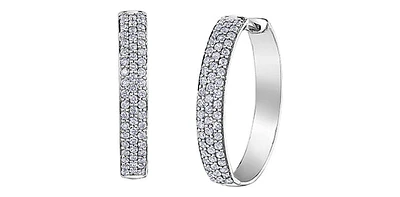 10K White Gold 0.50cttw Diamond Hoop Huggie Hinged Earring