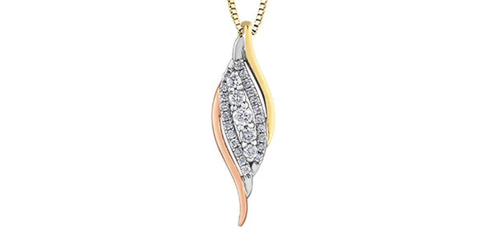 10K White, Yellow & Rose Gold 0.21cttw Diamond Pendant, 18"