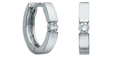 10K White Gold 0.05cttw Diamond Hoop Huggie Hinged Earring