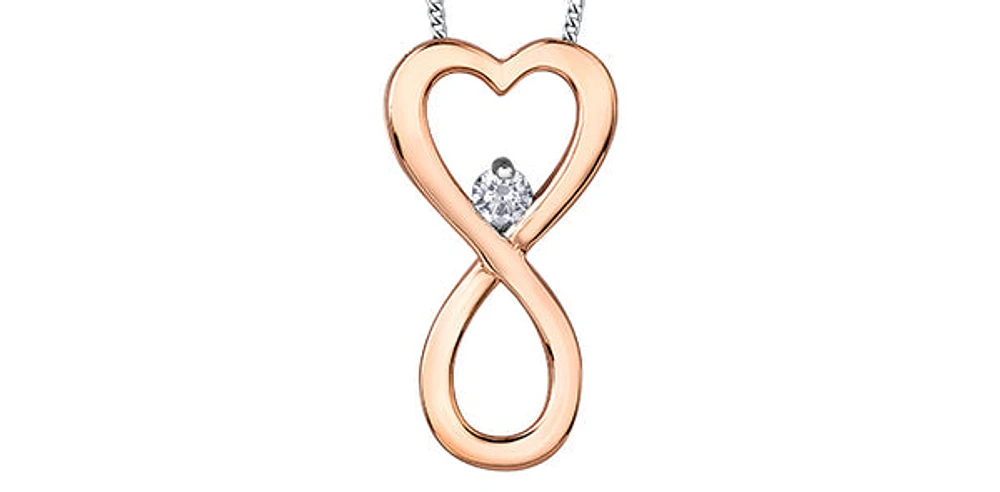 10K Rose Gold 0.04cttw Diamond Heart / Infinity Pendant, 18"
