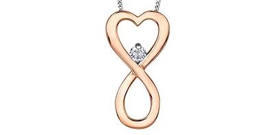 10K Rose Gold 0.04cttw Diamond Heart / Infinity Pendant, 18"